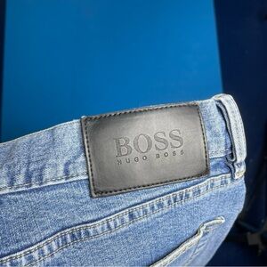 Boss Relaxed Straight-Leg Denim Jeans in Mid Blue